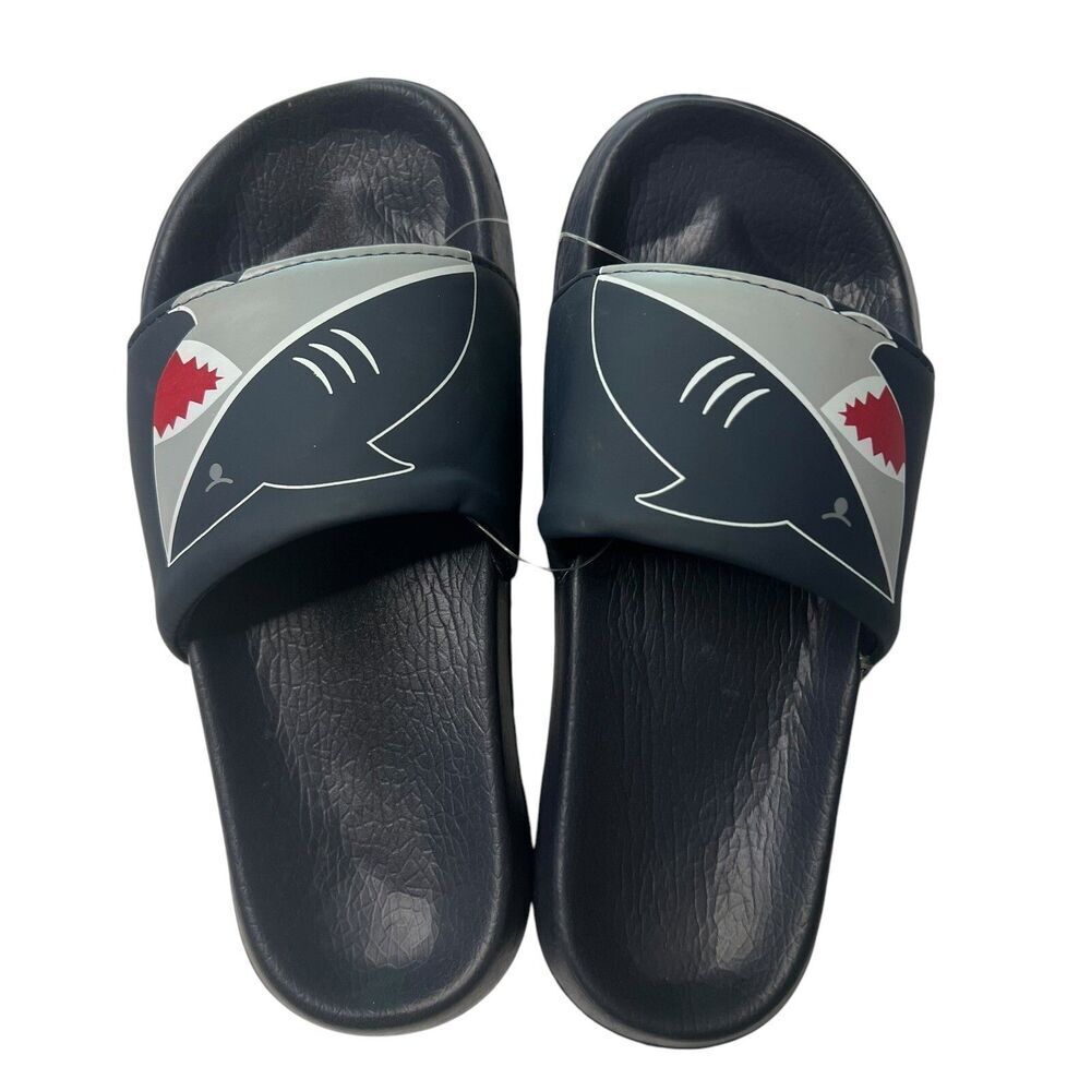 Shark Slides Youth Boys Navy Combo Sandals Summer‎ Pool Shoes Large 1/2